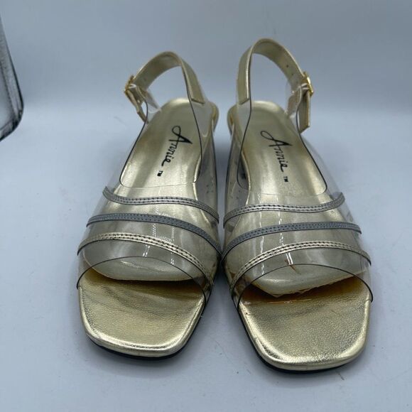 Vintage Clear Slingback Gold Pumps With Block Heel 6 - Picture 2 of 10